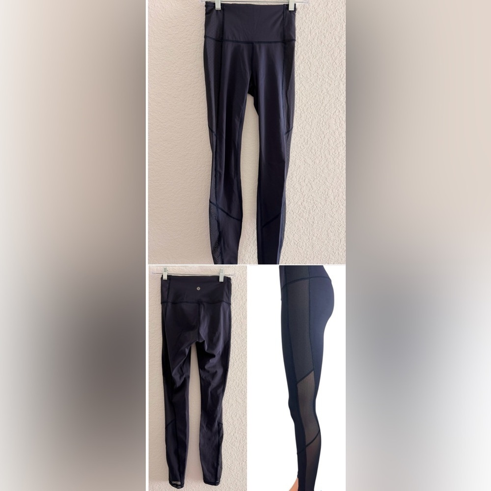 Lululemon Clear The Court Tight Size 2 Navy | Polka Dot Mesh Panel Leggings